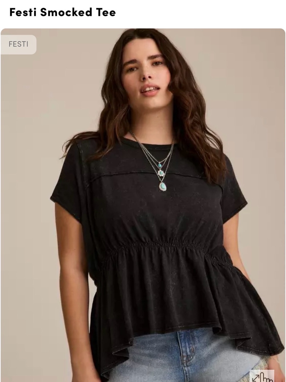 Festi Smocked Short-Sleeve Tee in Black